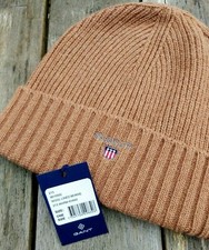 Genuine GANT Warm KHAKI 80% WOOL Lined Beanie Hat Unisex New TAGS 9910000
