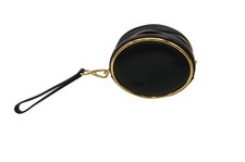  Alexander Wang Women's Black Round Leather Wristlet Bag Gold Rim Used
