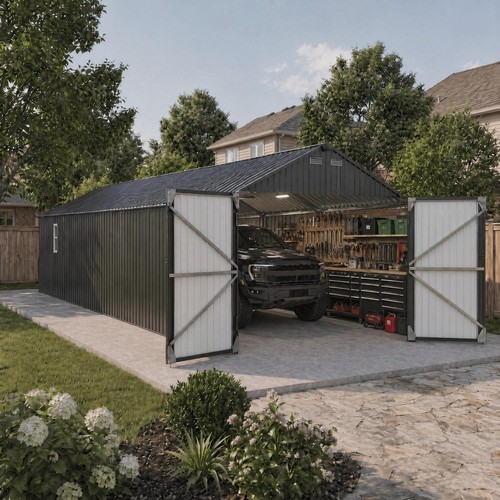 12x25 metal garage - garage, shed