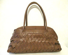 Dark Tan Light Brown Woven Real Genuine Leather Bag Handbag by Tommy & Kate