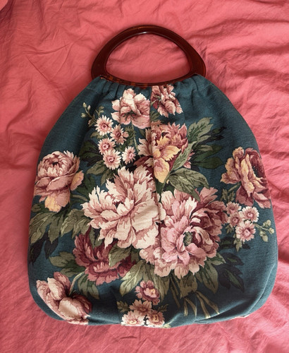 Green pink floral tapestry - &,
