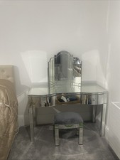 Mirrored Dressing Table And Trifold Mirror With Stool