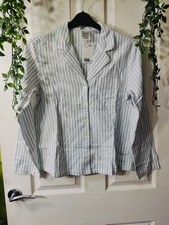 H&M Flannel Pyjama Shirt Long Sleeve Light Blue Striped Size XS