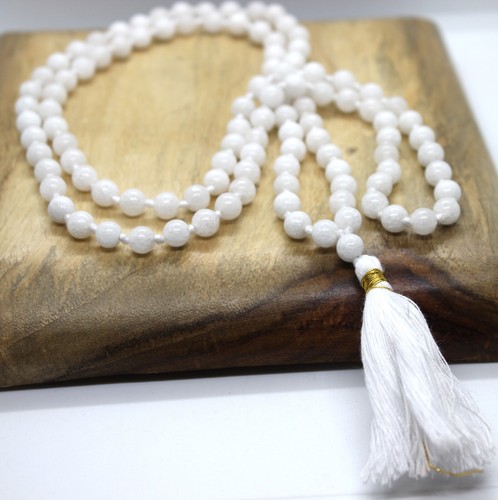 White quartz gemstone - quartz, mala