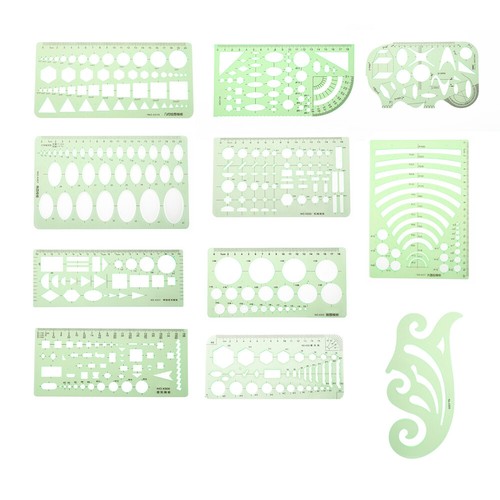 Green plastic template rulers - plastic,