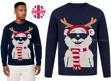 Christmas Xmas Jumper Mens Knitted Polar Bear Novelty Boys Sweater Warm Top NEW