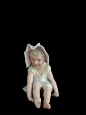 Antique Bisque Piano Baby Figurine – Seated Girl with Bonnet – Numbered 347