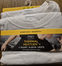 Marks & Spencer Thermal Heatgen+ 2 x Short Sleeve Vests White Large 41-43"Chest