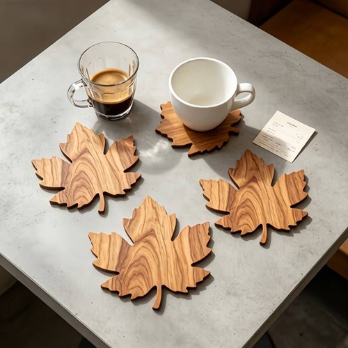 Maple leaf wooden coasters - wooden,