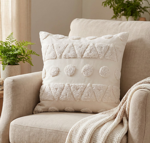 Cream tufted cushion - tufted, cover