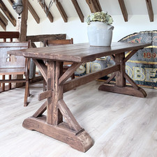 Farmhouse Trestle Dining Table with Antique Pine Base