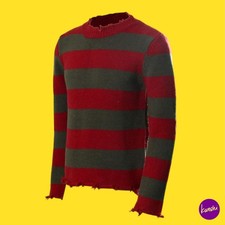 NUWIND Men's Knit Jumper, Freddy Krueger Striped, Red & Green, UK XXL | EU 60