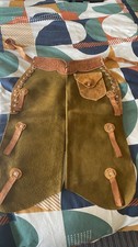 Vintage Leather Child Cowboy Chaps with Tooled Leather Waist Band + Stud Conchos