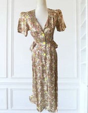 Vintage Rare 1920s Evening Gown Floral Silk Satin Bustle Art Deco Genuine S