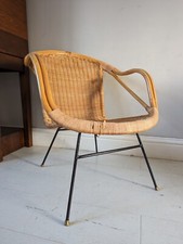 Danish Basket Chair Mid Century Rattan Arm Metal Frame Original Retro FREE POST