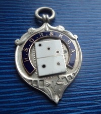 Vintage Sterling Silver & Enamel Dominoes Fob Medal h/m 1921 Vaughton & Sons