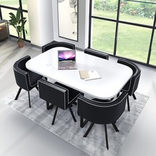  White  Wooden  Dining Table & 6 Chairs Rretro