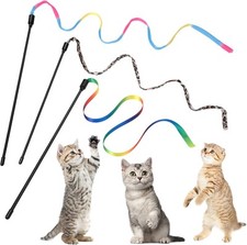 Cobee 3 Packs Cat Wand Toy Set, 30cm Cat Interactive Wand with 60cm Rainbow Rib