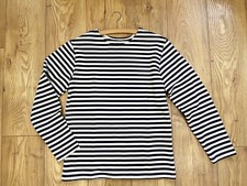 Stripe Breton Top Cotton Sweatshirt Long Sleeve Jumper Navy & White XS S M L XL