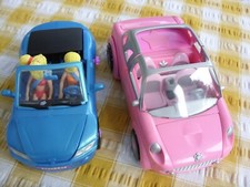 Polly Pocket Vintage pink stretched limo and blue convertible & figures 2003-4