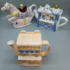 x3 UNBRANDED 2 Cup Novelty Teapots Ceramic - USED WITH MINOR CHIPPED DAMAGE