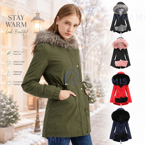 Women winter coat parka faux - winter,