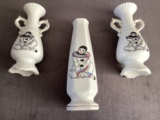 Vintage 1980s Collectable Pierrot Clown Ceramic 3 Piece Set Vases
