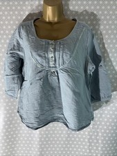Womens F&F Uk 16 Duck Egg Blue Linen Rich 3/4 Sleeve Round Neck Blouse Shirt