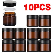 10PCS Amber Glass Cosmetic Jars with Lids UV Protection Travel Cream Pots 60ML