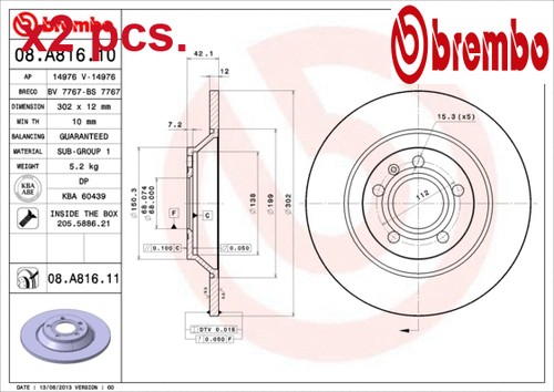 Pcs rear brake disc - x2,