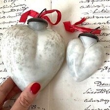 Kugel HEART DECORATIONS Christmas Bauble Ornaments SILVER GLASS Vintage Shaped