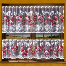 White Cafe Net Curtain Red