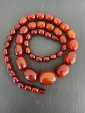 Antique Bakelite Bead Necklace, Cognac Amber Colour, Graduated 84 gms