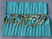 Vintage Wooden Collectable Lace Making Bobbins in Holder. Wooden Fibre Art Tools