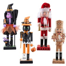 25cm Halloween & Christmas Wooden Nutcracker Soldier Witch Black Cat Santa Decor