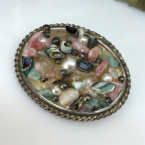 Vintage oval silver - , tone