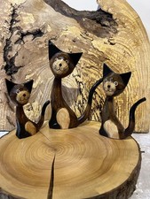 Set of 3 Brown Wooden Cats