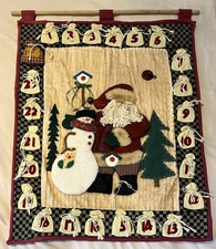 Vintage Hanging Fabric Christmas Advent Calendar, 18" x 23". VGC.