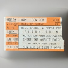Vintage CONCERT TICKET: 1989 ELTON JOHN - Shoreline Amphitheatre - San Francisco