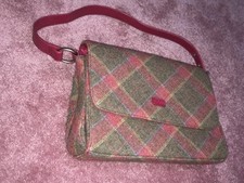 Ness Pink And Brown Tartan Material Shoulder Bag With Pink Leather Strap.