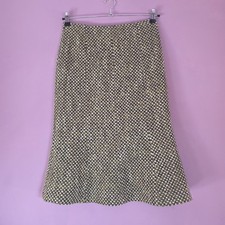 Hobbs Made in England Virgin Wool Tweed A-Line Midi Skirt UK 10 Green Lined