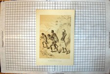 Old Print African King On A Journey By Piggy-Back Leopard Skin Loincloths