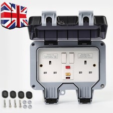 Outdoor Socket Weatherproof Storm RCD Socket Double Switched 13A 2Gang IP66 UK