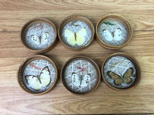 Set Of 6 x Vintage Wooden Paper Butterfly Coasters 