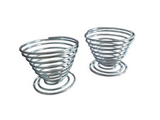 2 X Coil Egg Cups Silver Colour x 2 Steel Wire Spiral Spring Egg Cups Egg Holder