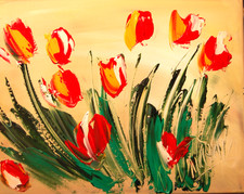 TULIPS ABSTRACT PAINTING Expressionist MODERN ART LARGE VEEFh76