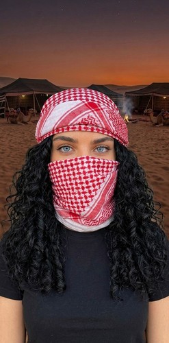 Premium red white shemag - red,