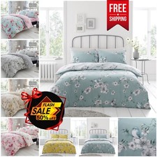 BIRDS & FLOWER DUVET COVER SET QUILT REVERSIBLE BEDDING & PILLOW CASE ALL SIZE