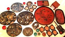 JOB LOT ANTIQUE JAPANESE TABLE WARE COASTERS SAKE CUPS STAND FAN MATS TRAYS + +