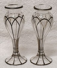 🔶️2 LOETZ JUGENDSTIL CZECH ART DECO NOUVEAU STERLING SILVER OVERLAY GLASS VASE 